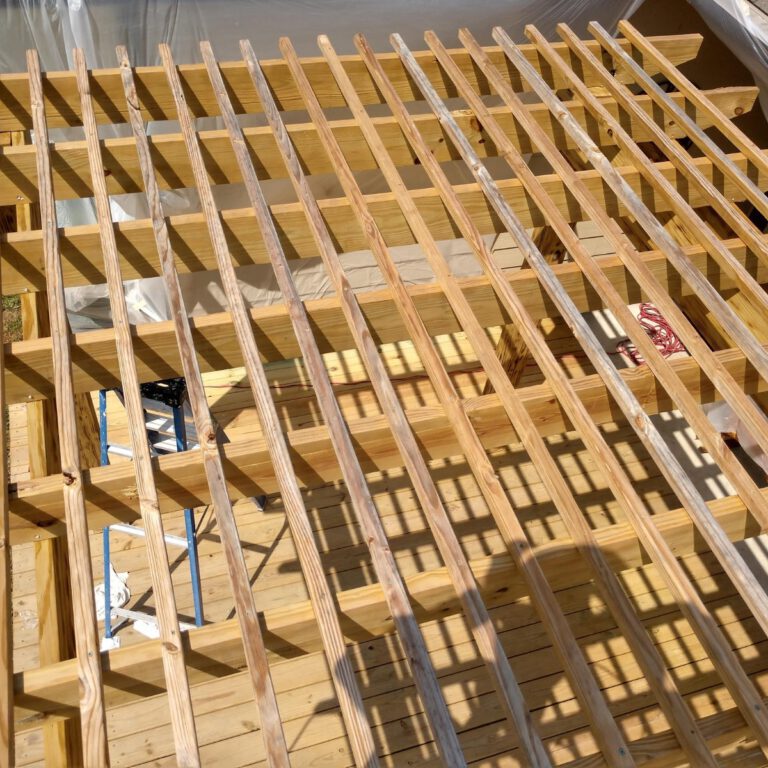 outdoor patio frame under construction